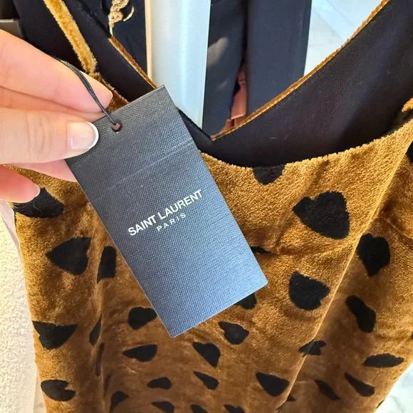 SAINT LAURENT Heart Print Velvet Mini Slip dress - Picture 6 of 11